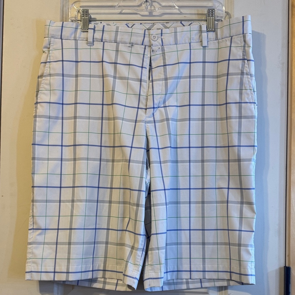 Nike Men's White and Blue Golf Plaid Shorts